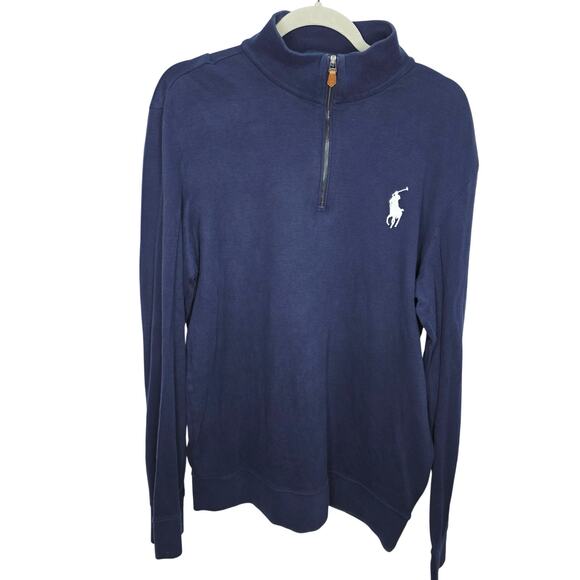 Polo Ralph Lauren Navy Blue Cotton Long Sleeve Pull Over Men's Shirt Size L - Picture 1 of 8
